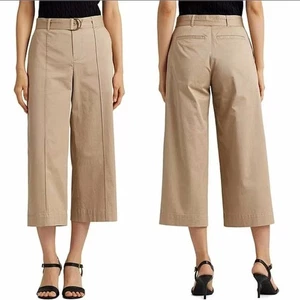 Neu mit Etikett neu 145 $ Ralph Lauren beige Brienda Caprihose weites Bein Gürtel Größe 14 - Bild 1 von 16