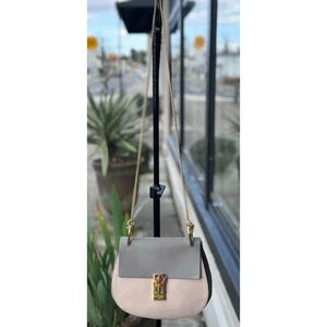 CHLOE Pink Grey Colorblock Drew Lambskin Leather Flap Chain Shoulder Bag - Picture 1 of 12