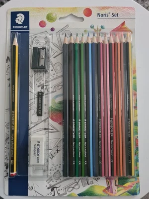 Staedler Noris Set Including HB Pencil,Ruler, Sharpner, Rubber & 12 Noris Colour - Image 1 of 2