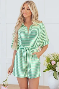 Annabelle Stripe Buttoned & Tie Romper - Picture 1 of 5
