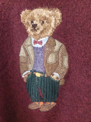 Ralph Lauren Polo Bear Cashmere Wool Jumper. Burgundy. RL Teddy - Image 1 of 4