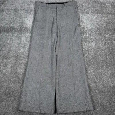 Banana Republic Pants Women's 6 Gray Wool Blend Flannel Herringbone Wide Leg - Image 1 of 4