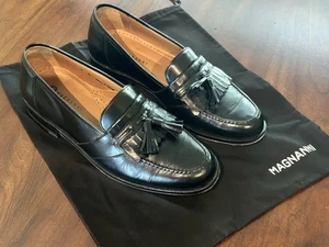 Magnanni Size 8 M Black Tassel Loafers 9341 Vigo Leather Plus Shoe Dust Bag - Picture 1 of 18
