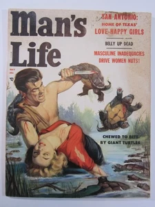 Man's Life Magazine May, 1957 GD Hulsey "Chewed to Bits by Giant Turtles" Cover - Picture 1 of 7