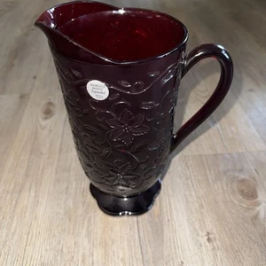 Princess House Fantasia Ruby Red Glass Pitcher 56 Oz 10.25” Tall Rare Excellent - Picture 1 of 7