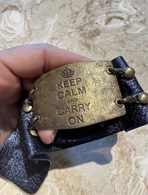 Brazalete de cuero/latón (ajustable) correa metálica azul marino  Foto 1 de 4