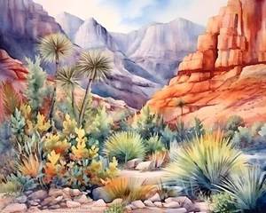 Red Rock Watercolor Black Velvet Canyon Trail Las Vegas Nevada Giclée Print 8x10 - Picture 1 of 2