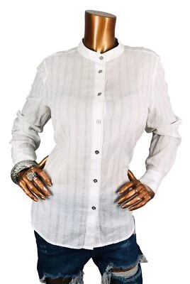 Camisa Michael Kors L Top Transparente Ligera Wgt Rayas Brillantes Logo MK Abotonada Blanca Foto 1 de 4