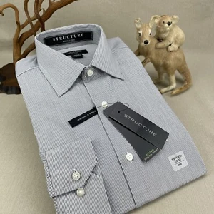 Structure ~ Blue Striped M Long Sleeve Fitted Dress Shirt Wrinkle-Free 32/33 15 - Picture 1 of 6