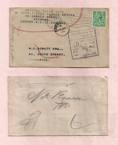 GB 1935 COVER -Ms "NOT 63 ...." SO RETURNED -1/2d DUE FOR THE SERVICE - Picture 1 of 1