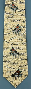 Men's Museum Artifacts Necktie Music Masters Composers Piano Silk Beige Neck Tie - Picture 1 of 4