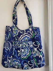 VERA BRADLEY MEDITERRANEAN BLUE FLOWERS BOHO SHOULDER  PURSE TOTE BAG - Picture 1 of 13
