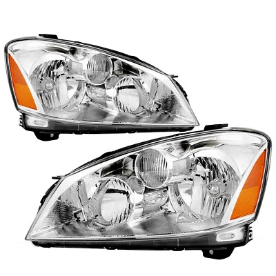 Chrome Headlights For 2005-2006 Nissan Altima Sedan Amber Corner Headlamps Pair - Image 1 of 4