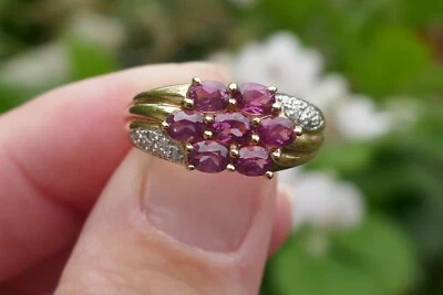 Anillo de diamantes y amatista tono rosa de oro amarillo de 10 quilates para dama - talla 6,75 Foto 1 de 4