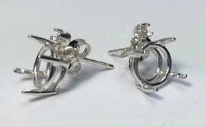 Two Round Single Accented Sterling Silver Cast Wire Pre-Notched Earrings 7-12mm - Picture 1 of 5