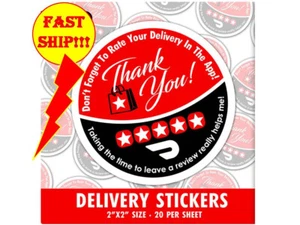 DoorDash Delivery Seal Stickers Pizza Bag Thank You Increase Tips 5 STAR RATING - Picture 1 of 2