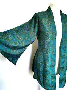 Teal blue Top Kimono party silk style cover up 8 10 12 14 16 18 coat smart hippy