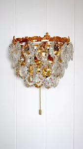 Sehr Hochwertige Antik Messing Bleikristall Schröder &Co. Wandlampe 30 cm Hoch - Bild 1 von 10