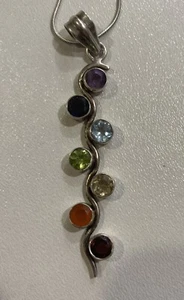 Chakra Real Gemstone Pendant Necklace, Sterling Silver Pride - Picture 1 of 7