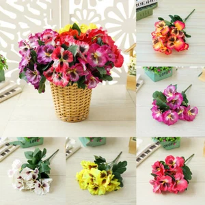 10 Heads Artificial Flower Outdoor Decor Silk Pansy Flowers Wedding Bouquet Home - Picture 1 of 19