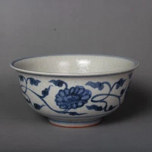 6“ China antique Old Clear blank period Blue and white Tangled lotus bowl - Picture 1 of 5