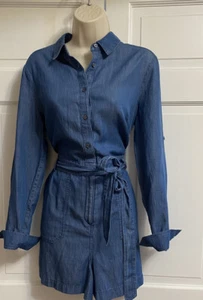 Boden Romper US 8 UK 12 Denim Blue Zip Button Belted Collared Cotton Blend - Picture 1 of 15