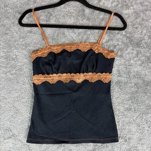Vintage Y2K Moa Moa Lace Accent Tank Top Women Size Medium Stretch Made in USA - Picture 1 of 12