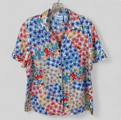 Женская хлопковая рубашка на пуговицах Alfred Dunner Top 12 цветочный узор богемное украшение - Изображение 1 из 4