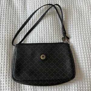 Vintage Eiffel Tower Paris Shoulder Bag Monogram Print Brown Black Small Purse - Picture 1 of 16