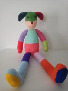 Hand knitted colourful sensory toy dog, - Picture 1 of 8