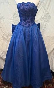 Vintage 1960s Mike Benet Formals Corset Blue Full Skirt Strapless Gown 34"B 24"W - Picture 1 of 8