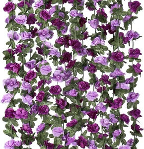 KHOYIME 5 Pack 40 FT Artificial Flower Garland, Fake Purple Roses Vines Silk Flo - Picture 1 of 12