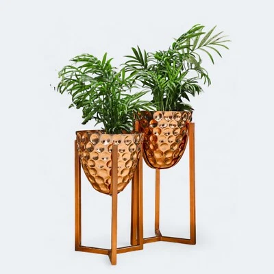 Combo plantador Jaipur Woods ouro rosa com suporte plantadores para plantas - Imagem 1 de 4