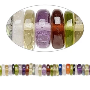 Bead multi-gemstone hand-cut rondelle B- grade Heishi 8" strand app. 4 x 1mm - Picture 1 of 1