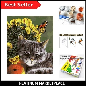 Relaxing DIY Paint by Numbers - Cat and Butterfly Theme | 16x20 in Decor Kit - Picture 1 of 6