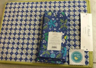 8 pc  La Marche Placemats & 4 Napkins Floral Reversible Blues Green New - Image 1 of 4