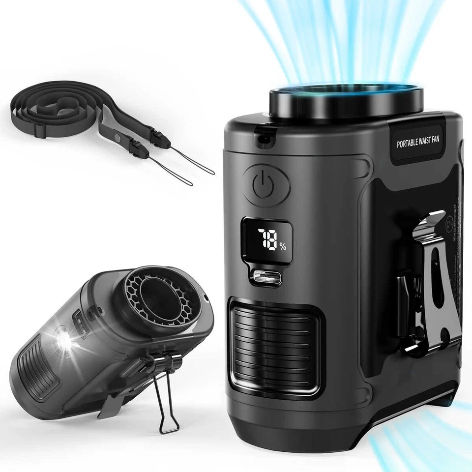 Portable Waist Fan Clip on Wearable Belt Personal Fan 10000mAh Battery 8-40h Use - Image 1 of 4