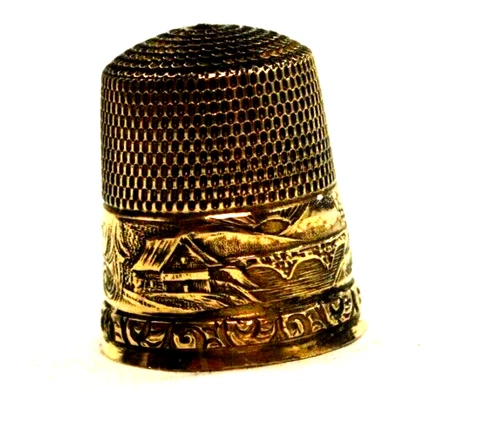 Antique Simons Bros. Co 10K Yellow Gold Engraved Monogramed Size 6 Thimble Cover