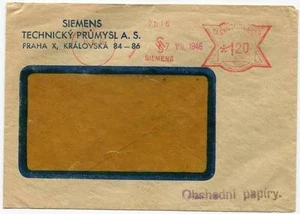 Checoslovaquia 17.VIII 1946 Siemens Technicky Prumysl A.S. Cubierta medidor de fábrica - Imagen 1 de 1