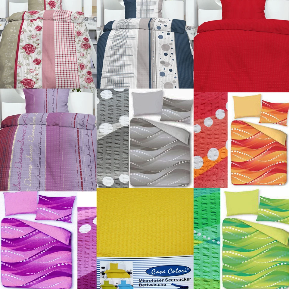 Seersucker Bettwäsche 2-tlg: 135x200 + 80x80cm, bügelfrei, Sommer Dessins - Bild 1 von 1