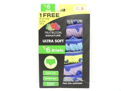 Fruit of the Loom Girl's *6 Pack* Ultra Soft Briefs Hearts Circles Stars Size 8 - Image 1 of 2