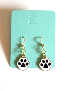 🐾Cute Enamel Animal Paw Print Gold Plated Earrings🐾 - Picture 1 of 8