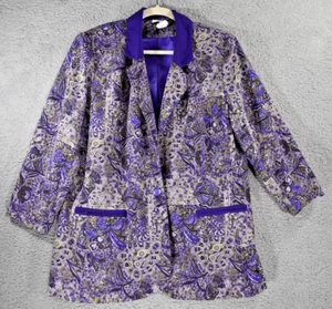 Stephanie Thomas Sport Jacket Womens Size 12 Purple Floral Paisley - Picture 1 of 16
