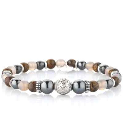 Bracciale Gerba Da Uomo Williams 366 con pietre Ematite Bronzite Agata e Argento - Immagine 1 di 2