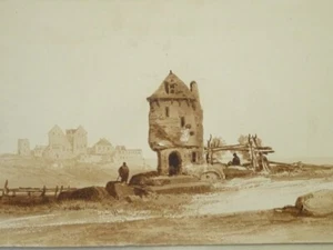 ent. William CALLOW 1812-1908 DESSIN LAVIS ENCRE PAYSAGE ANIME ROMANTISME 1840 c - Imagen 1 de 5
