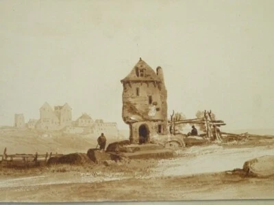 ent. William CALLOW 1812-1908 DESSIN LAVIS ENCRE PAYSAGE ANIME ROMANTISME 1840 c - Photo 1/4