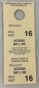 MLB 1995 05/06 Toronto at Baltimore Orioles Parking Pass-Rafael Palmeiro HR#158
