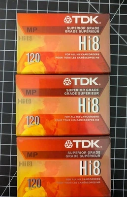 Cinta de video casete TDK grado superior Hi8 MP-120 3 unidades Foto 1 de 4