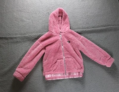 Jaqueta Tommy Hilfiger Meninas M Rosa Pequena Minky Lã Zíper Frontal Moletom Nova - Imagem 1 de 4