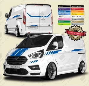 Decals For Ford Transit Custom L2 LWB Side Stripes Stickers Graphics Kit Bonnet - Picture 1 of 18